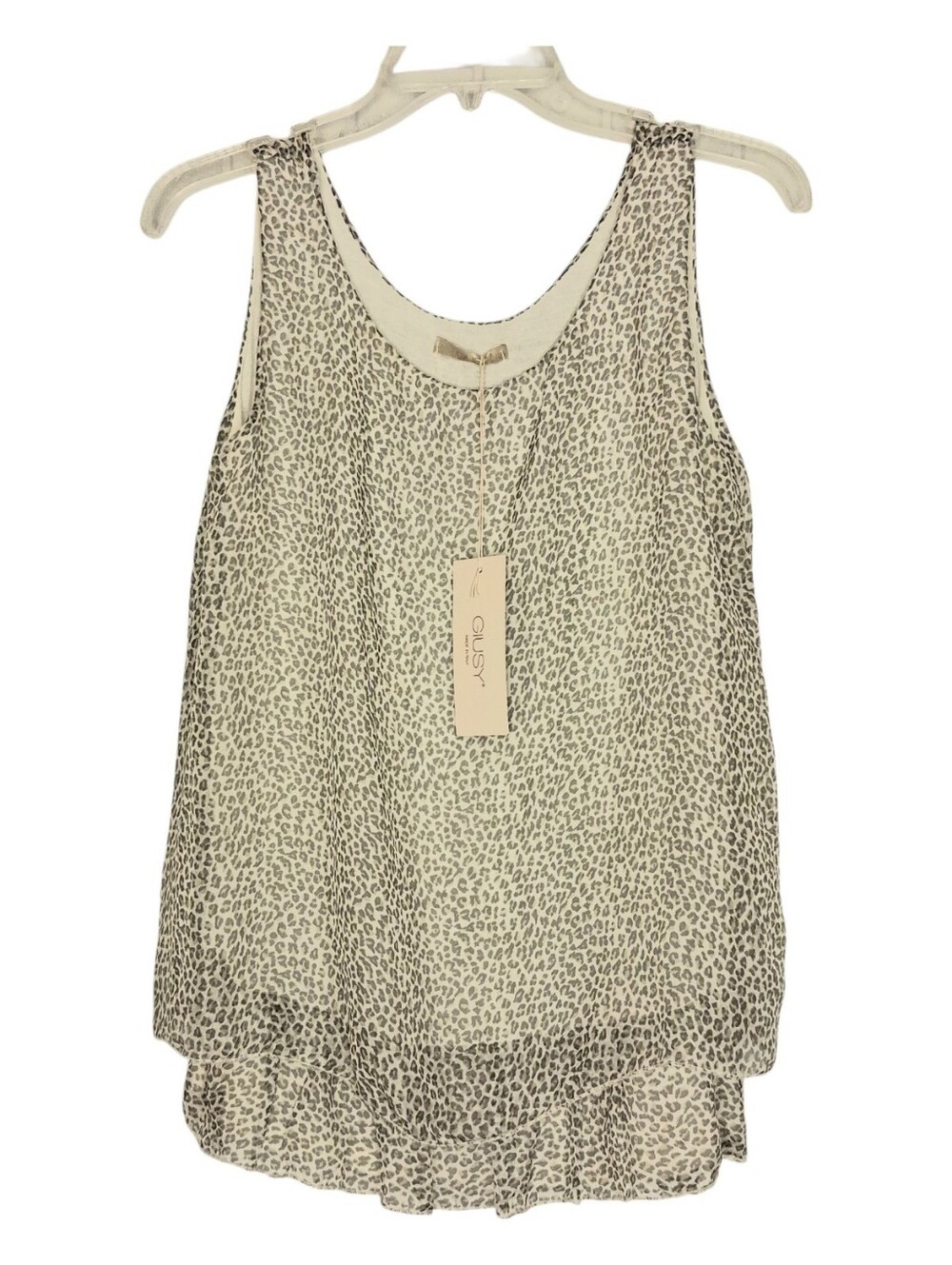 NEW With Tag Giusy Silk Layered Animal Print Tank Top Blouse Sz Small Gray Ivory